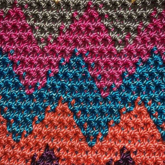 The Sak Boho Zig Zag Pattern Rainbow Colorful Crochet Crossbody - Picture 11 of 11